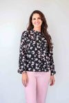 Larosela Print Chiffion Ruffled Collar Top