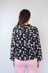 Larosela Print Chiffion Ruffled Collar Top