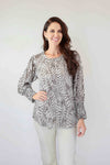 Merric Print Elastic-Cuff Top with Gold Thread Details