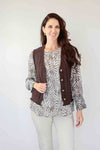 Merric Print Elastic-Cuff Top with Gold Thread Details