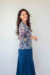 Merric Twist Front Print Mesh Top