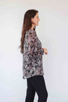 Merric Print Elastic-Cuff Top with Gold Thread Details