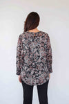 Merric Print Elastic-Cuff Top with Gold Thread Details