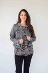 Merric Print Elastic-Cuff Top with Gold Thread Details