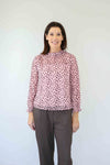 Larosela Print Chiffion Ruffled Collar Top