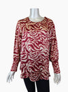 Merric Print Elastic-Cuff Top with Gold Thread Details