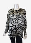 Merric Print Elastic-Cuff Top with Gold Thread Details