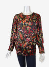 Merric Print Elastic-Cuff Top with Gold Thread Details